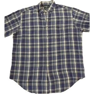 Ralph Lauren Marlowe Plaid Shirt Mens Large Blue Short Sleeve Button Up